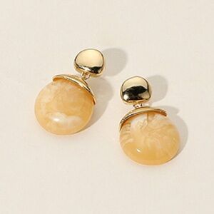 Marbled Resin Gold and Cream Pebble Earrings